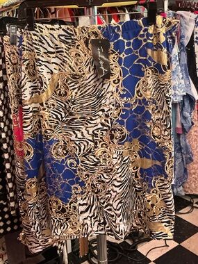 French Atmosphere Blue Gold Zebra Print Skirt